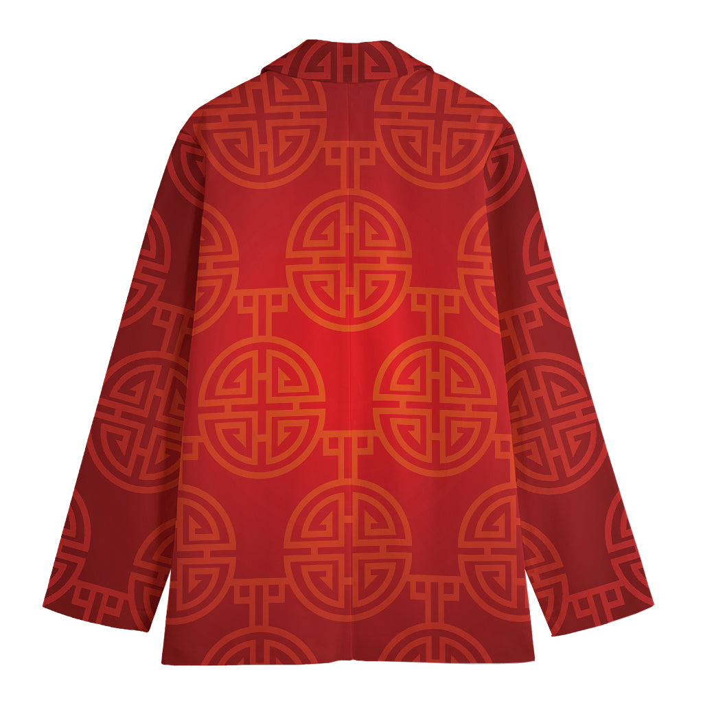 Chinese Lu Symbol Pattern Print Women's Cotton Blazer