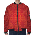 Chinese Lu Symbol Pattern Print Zip Sleeve Bomber Jacket