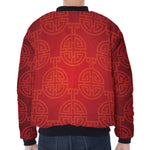 Chinese Lu Symbol Pattern Print Zip Sleeve Bomber Jacket