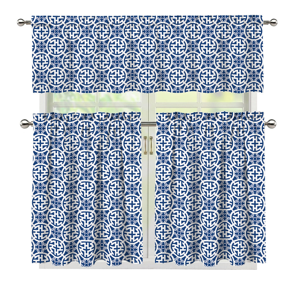 Chinese Luck Symbol Pattern Print 3 Piece Kitchen Curtains