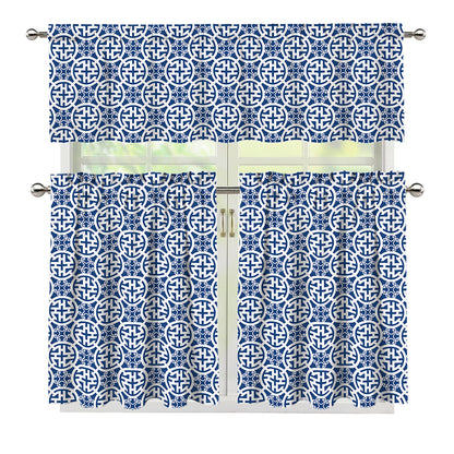 Chinese Luck Symbol Pattern Print 3 Piece Kitchen Curtains