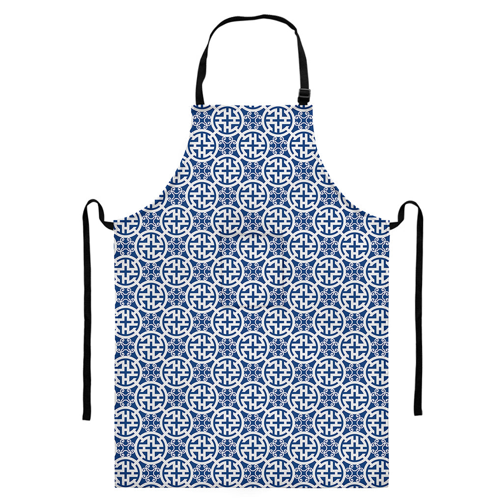 Chinese Luck Symbol Pattern Print Bib Apron With Pocket