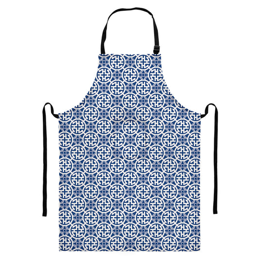 Chinese Luck Symbol Pattern Print Bib Apron With Pocket