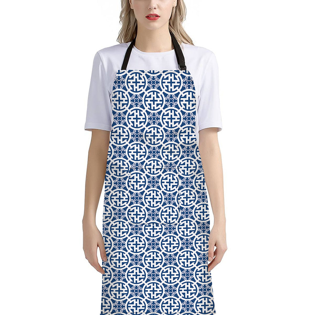 Chinese Luck Symbol Pattern Print Bib Apron With Pocket