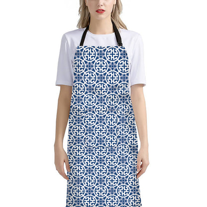 Chinese Luck Symbol Pattern Print Bib Apron With Pocket