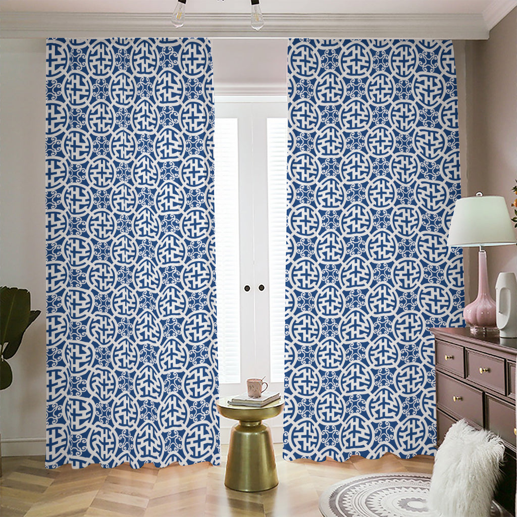 Chinese Luck Symbol Pattern Print Blackout Pencil Pleat Curtains