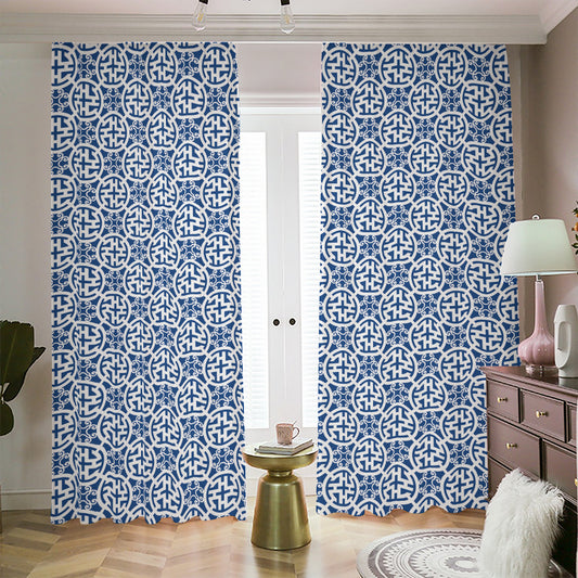 Chinese Luck Symbol Pattern Print Blackout Pencil Pleat Curtains