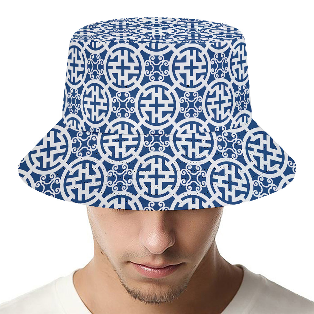 Chinese Luck Symbol Pattern Print Bucket Hat