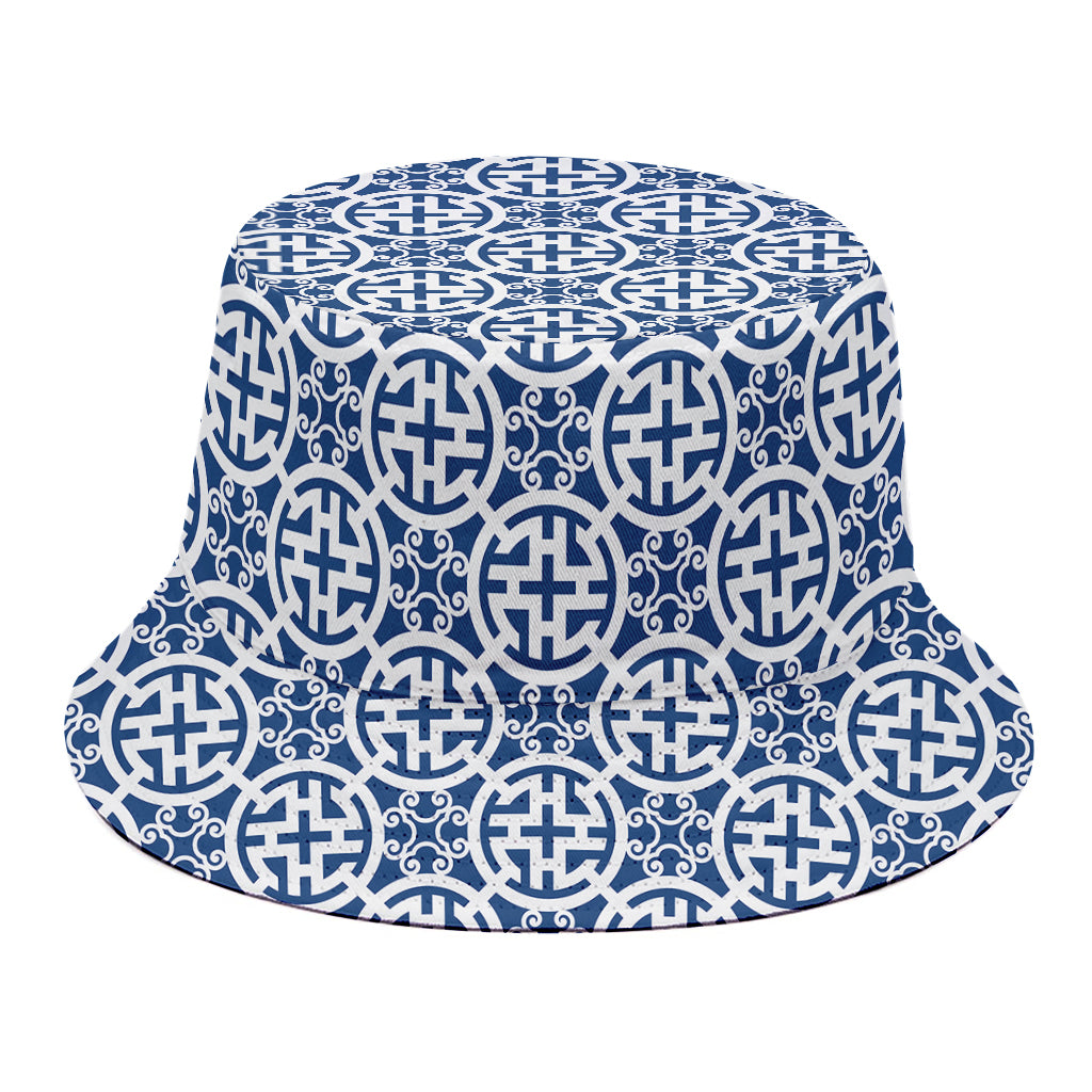 Chinese Luck Symbol Pattern Print Bucket Hat