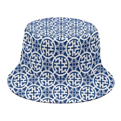 Chinese Luck Symbol Pattern Print Bucket Hat