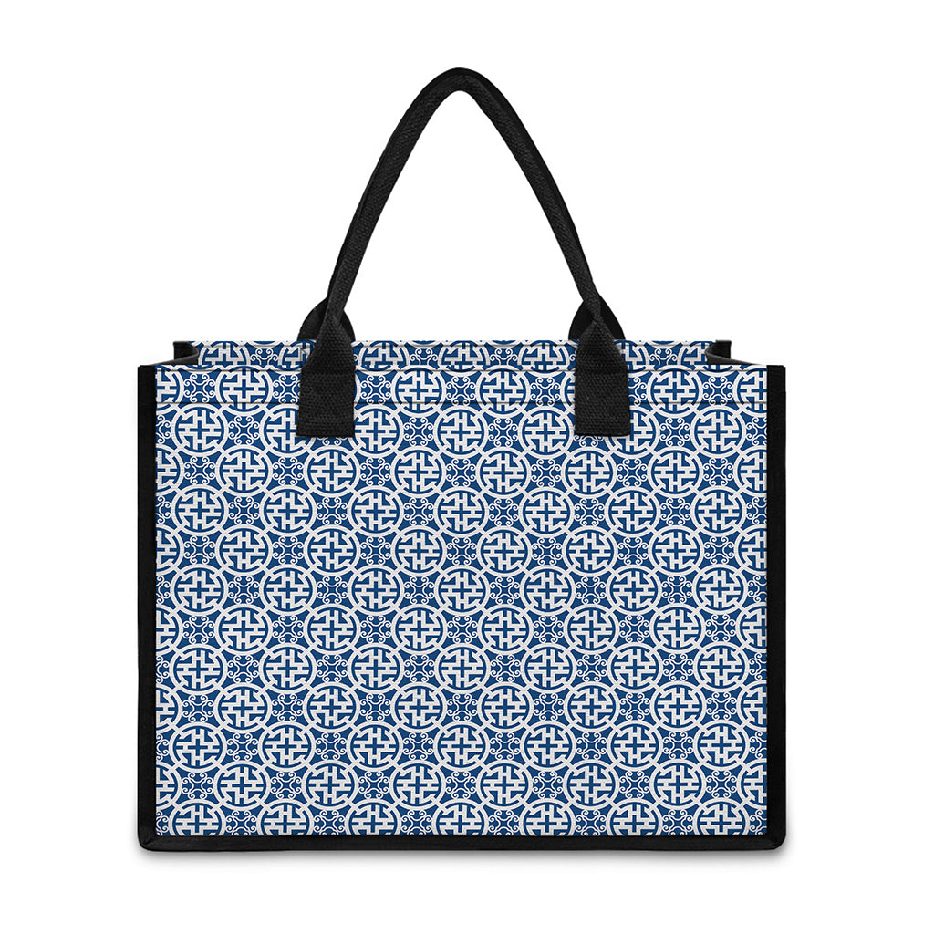 Chinese Luck Symbol Pattern Print Canvas Tote Bag