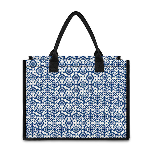 Chinese Luck Symbol Pattern Print Canvas Tote Bag