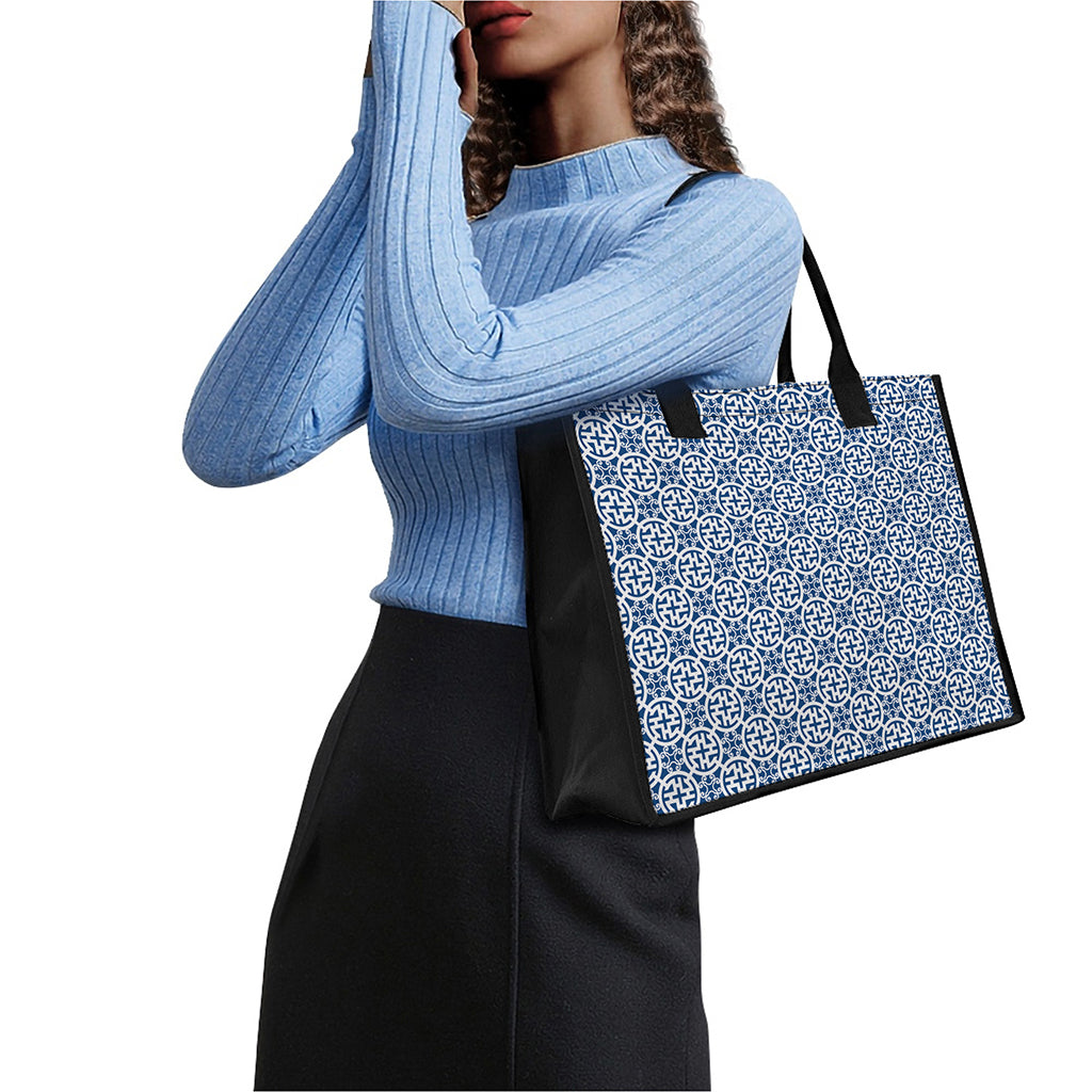 Chinese Luck Symbol Pattern Print Canvas Tote Bag
