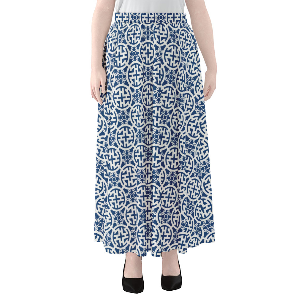 Chinese Luck Symbol Pattern Print Chiffon Maxi Skirt
