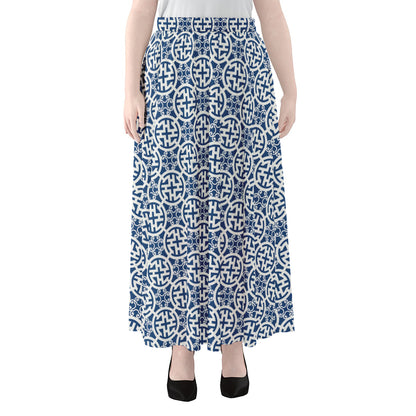 Chinese Luck Symbol Pattern Print Chiffon Maxi Skirt