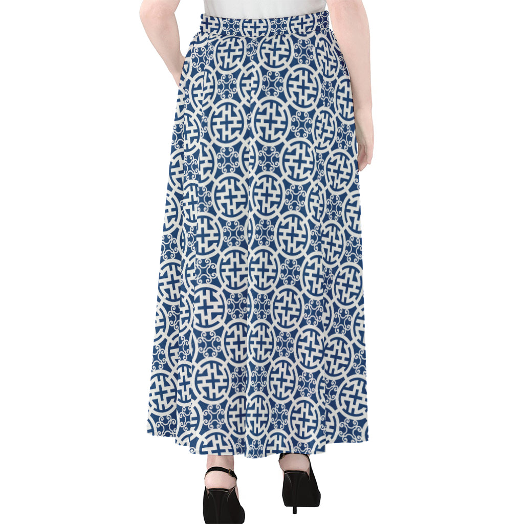 Chinese Luck Symbol Pattern Print Chiffon Maxi Skirt