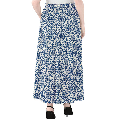 Chinese Luck Symbol Pattern Print Chiffon Maxi Skirt