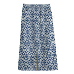 Chinese Luck Symbol Pattern Print Cotton Front Slit Maxi Skirt