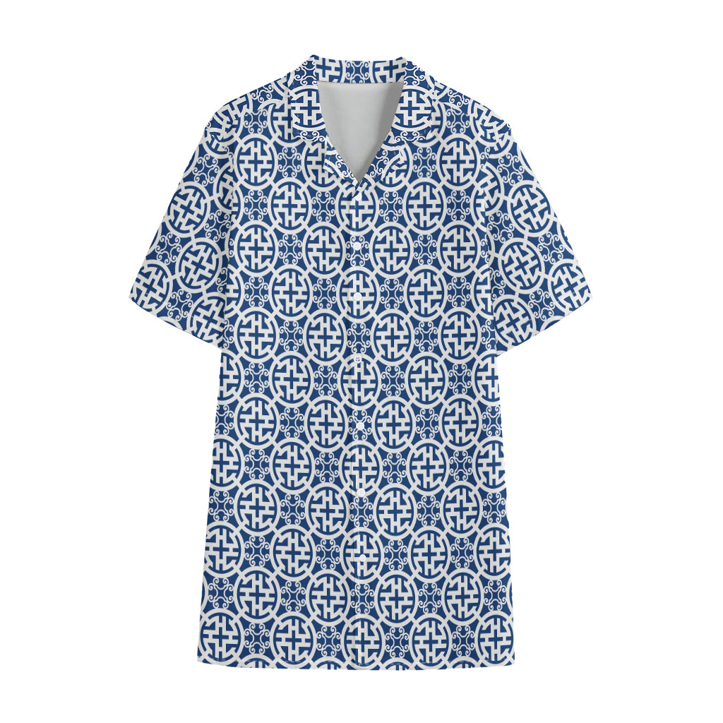 Chinese Luck Symbol Pattern Print Cotton Hawaiian Shirt