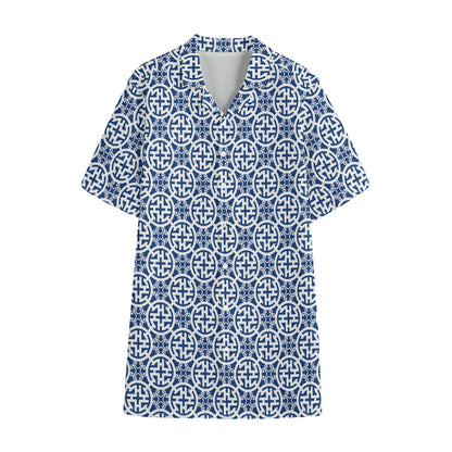 Chinese Luck Symbol Pattern Print Cotton Hawaiian Shirt