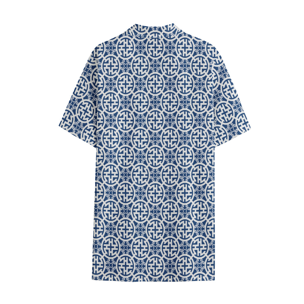 Chinese Luck Symbol Pattern Print Cotton Hawaiian Shirt