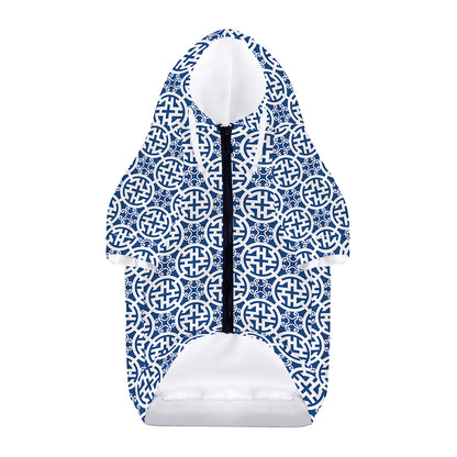 Chinese Luck Symbol Pattern Print Dog Zip Up Hoodie