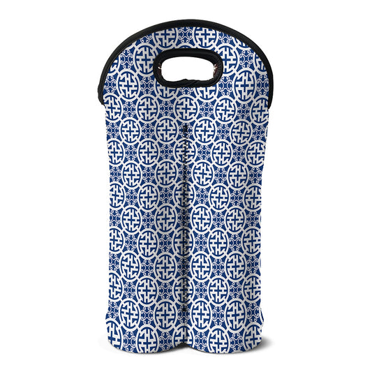 Chinese Luck Symbol Pattern Print Double Neoprene Wine Tote