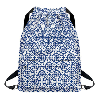 Chinese Luck Symbol Pattern Print Drawstring Backpack