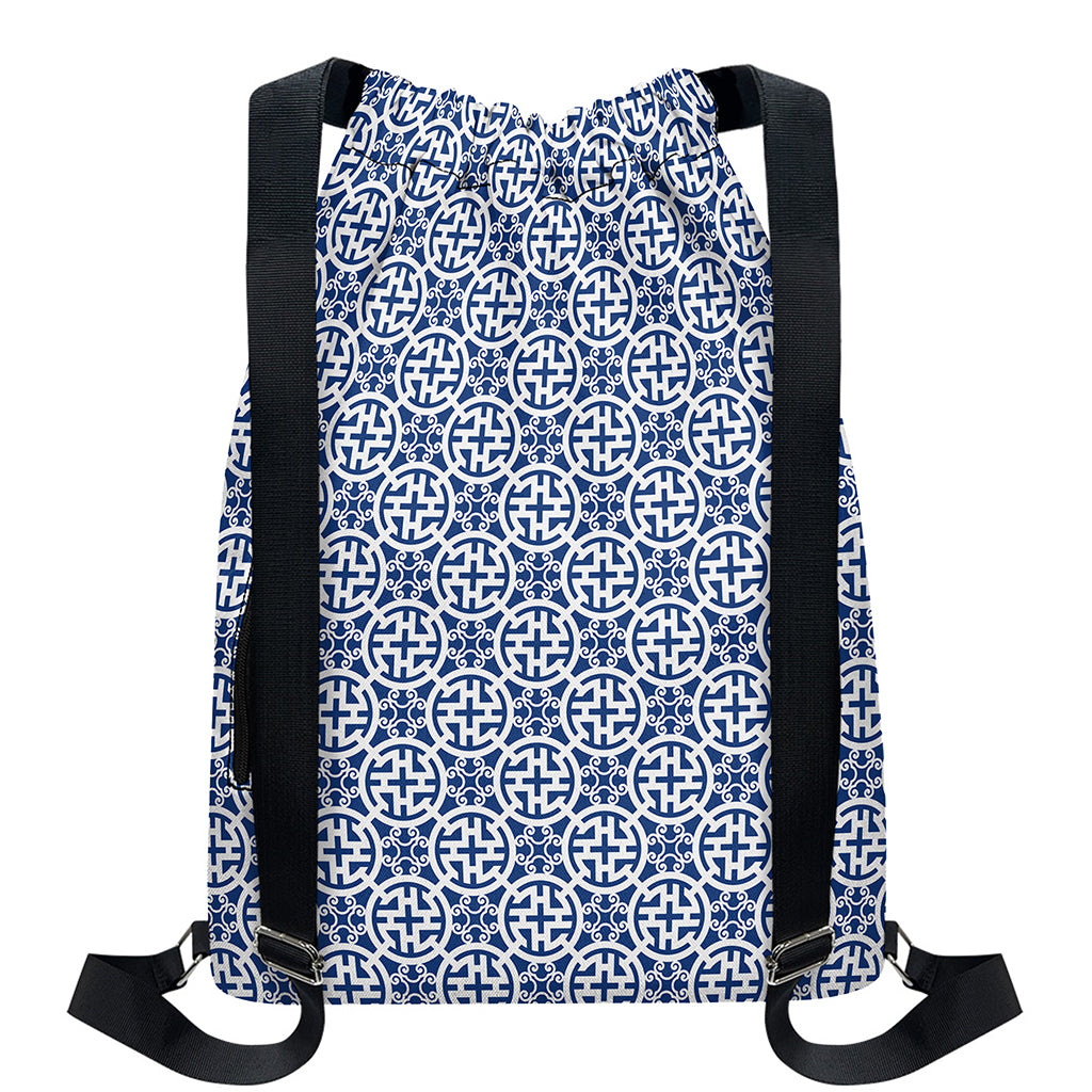 Chinese Luck Symbol Pattern Print Drawstring Backpack