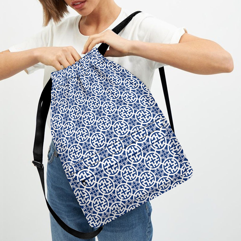 Chinese Luck Symbol Pattern Print Drawstring Backpack