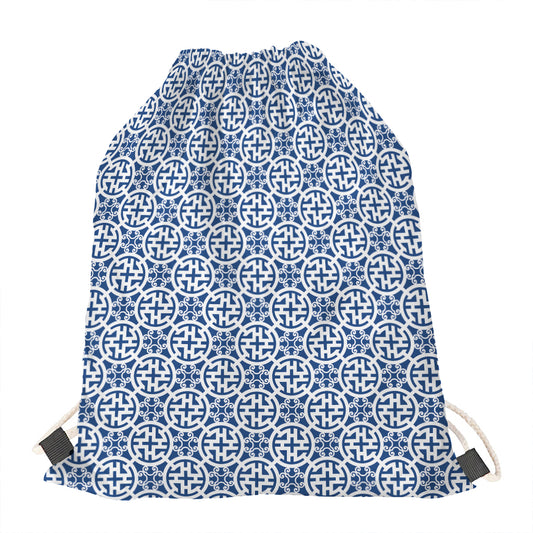 Chinese Luck Symbol Pattern Print Drawstring Bag