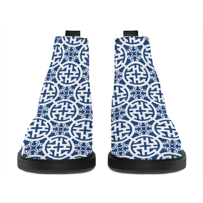 Chinese Luck Symbol Pattern Print Flat Ankle Boots