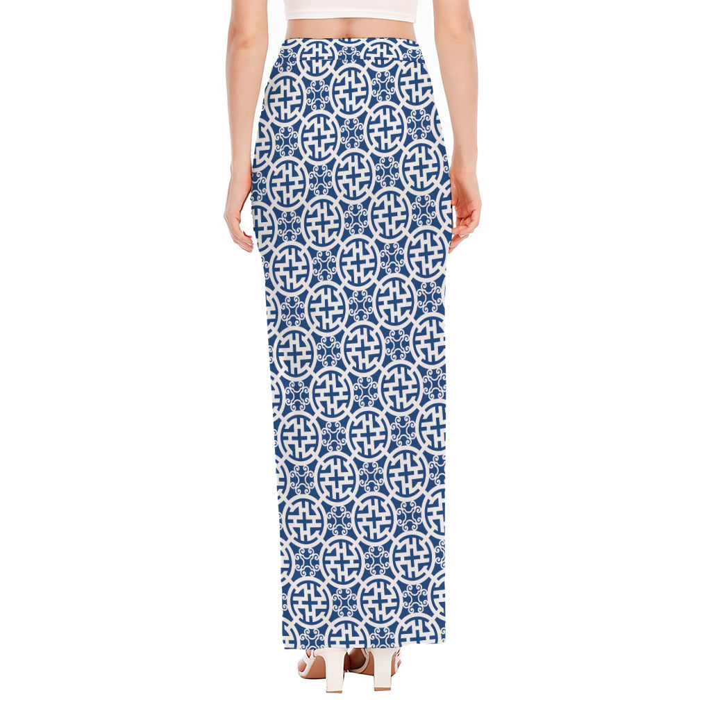 Chinese Luck Symbol Pattern Print High Slit Maxi Skirt