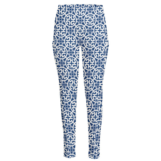 Chinese Luck Symbol Pattern Print High-Waisted Pocket Leggings