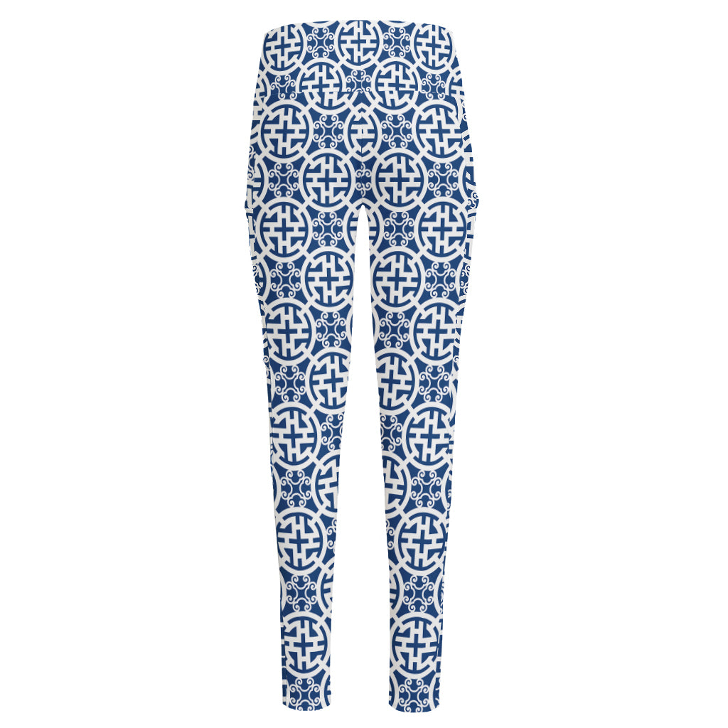Chinese Luck Symbol Pattern Print High-Waisted Pocket Leggings