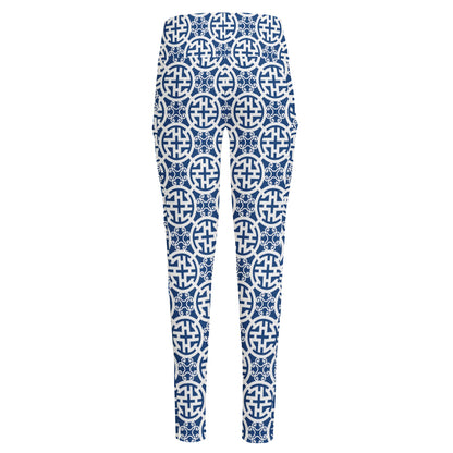 Chinese Luck Symbol Pattern Print High-Waisted Pocket Leggings