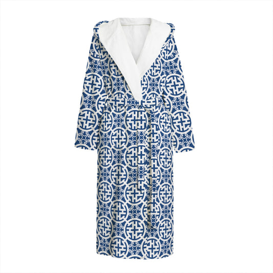 Chinese Luck Symbol Pattern Print Hooded Bathrobe