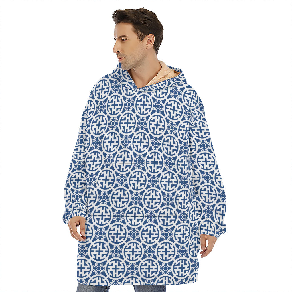 Chinese Luck Symbol Pattern Print Hoodie Blanket