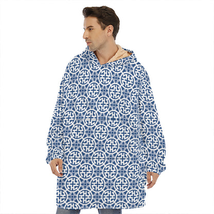 Chinese Luck Symbol Pattern Print Hoodie Blanket