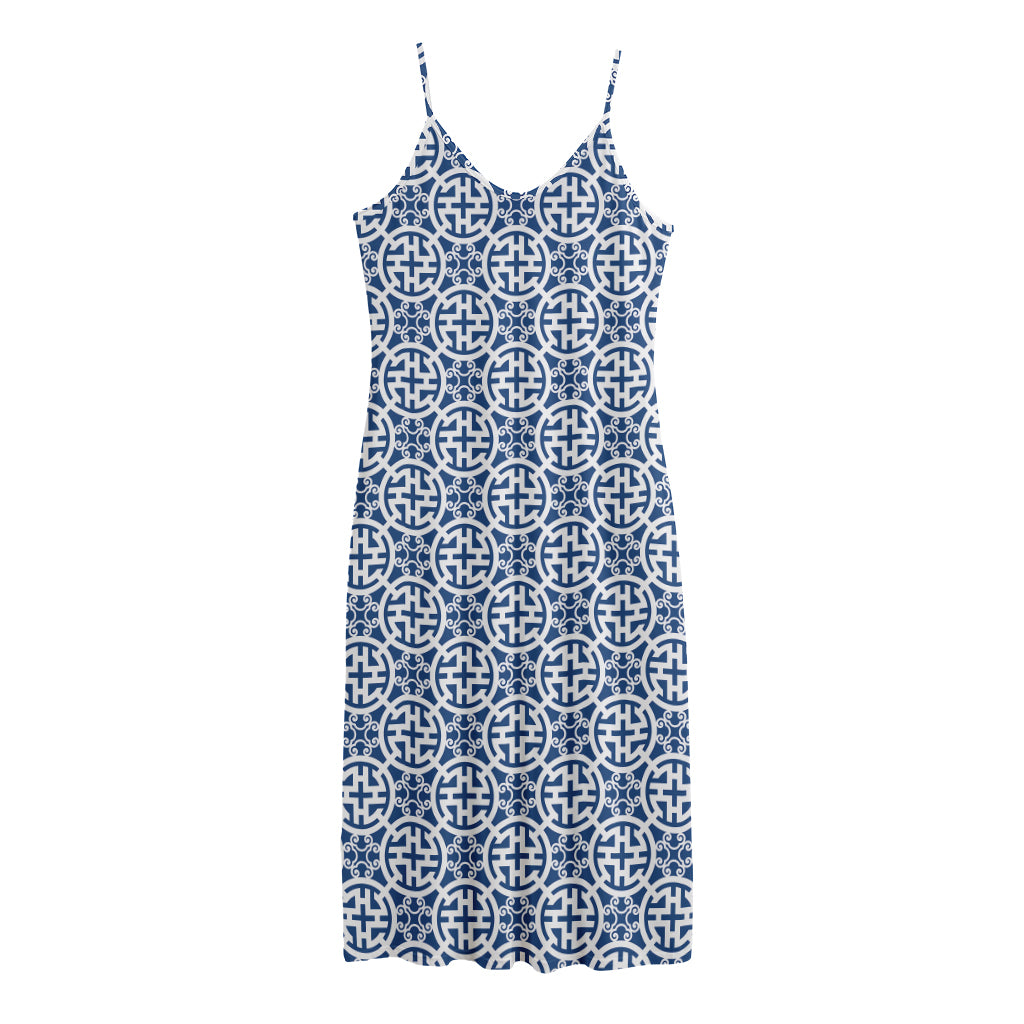 Chinese Luck Symbol Pattern Print Jersey Midi Cami Dress