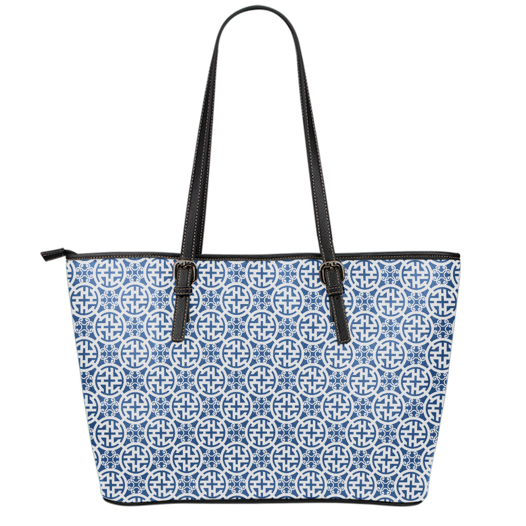 Chinese Luck Symbol Pattern Print Leather Tote Bag
