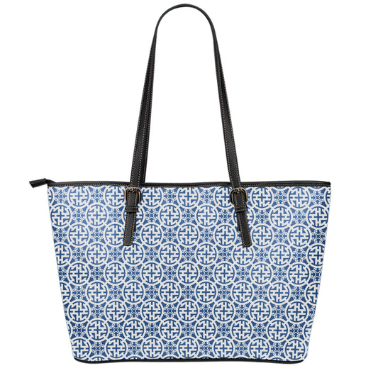 Chinese Luck Symbol Pattern Print Leather Tote Bag