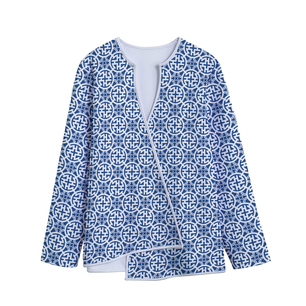 Chinese Luck Symbol Pattern Print Long Sleeve Short Coat