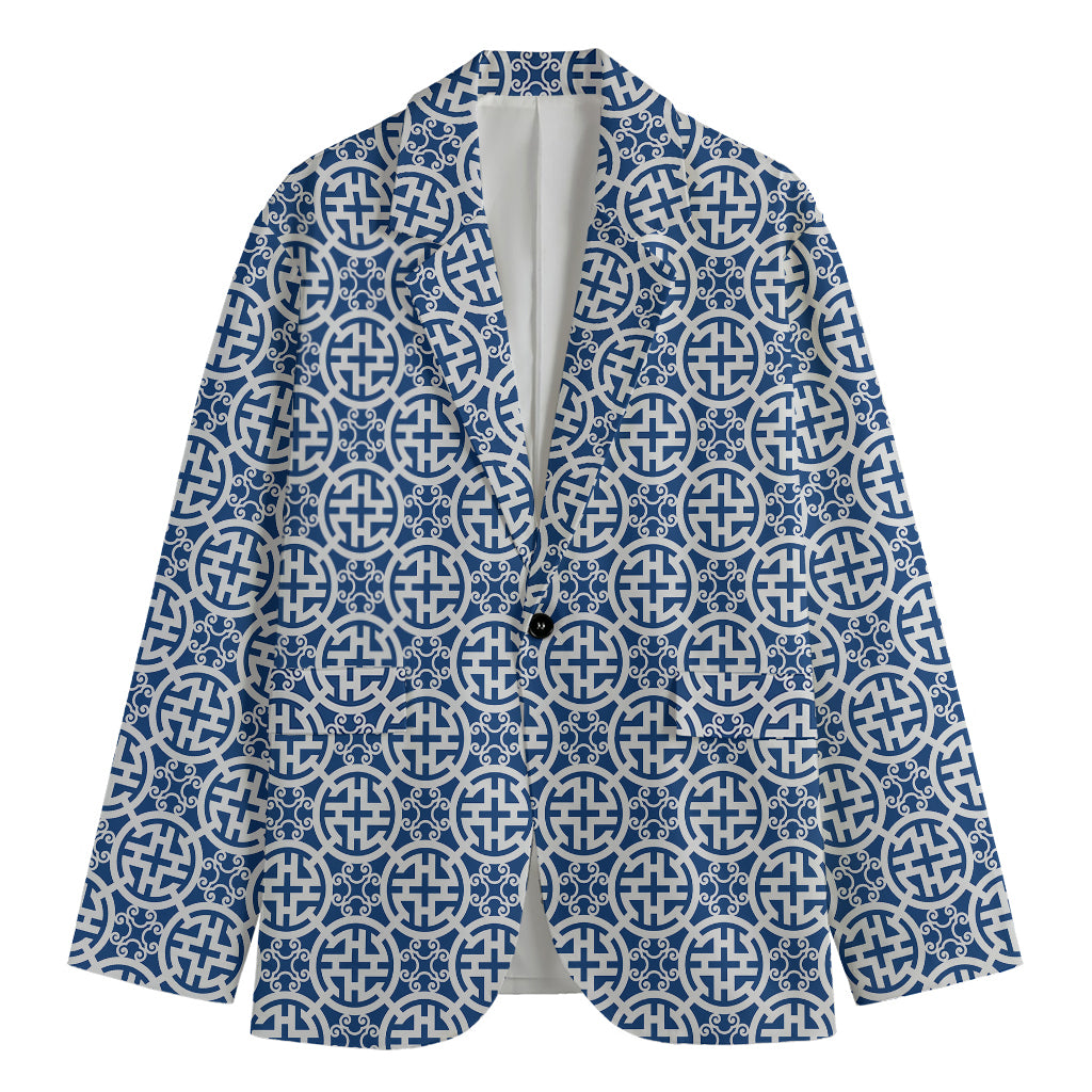 Chinese Luck Symbol Pattern Print Men's Blazer
