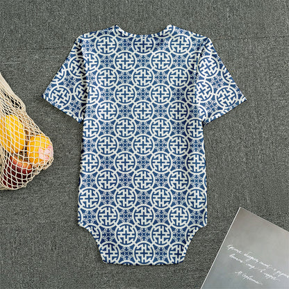 Chinese Luck Symbol Pattern Print Men's Bodysuit