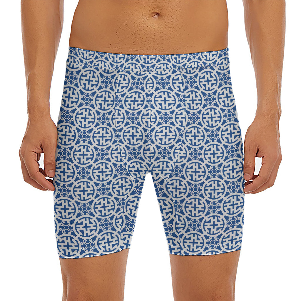 Chinese Luck Symbol Pattern Print Men's Long Boxer Briefs