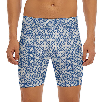Chinese Luck Symbol Pattern Print Men's Long Boxer Briefs