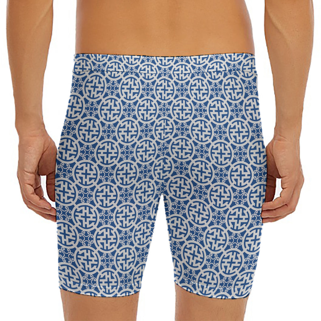 Chinese Luck Symbol Pattern Print Men's Long Boxer Briefs