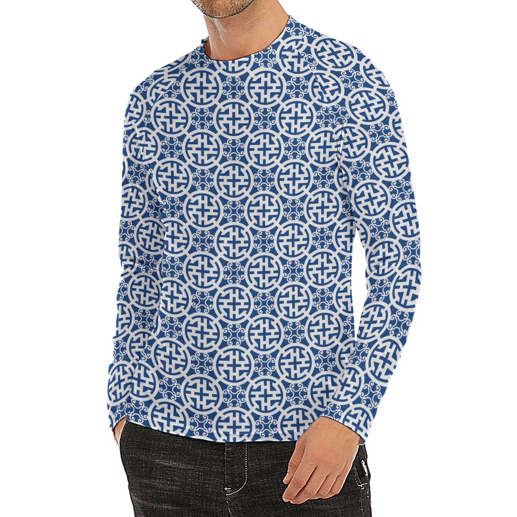 Chinese Luck Symbol Pattern Print Men's Long Sleeve Rash Guard