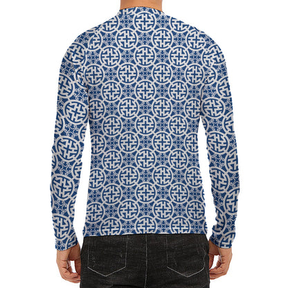 Chinese Luck Symbol Pattern Print Men's Long Sleeve Rash Guard